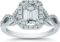 1.07ct Emerald Cut Diamond In Split Shank Pave Diamond Setting With Halo
