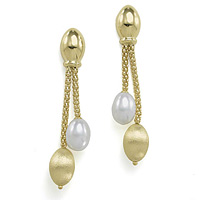 14k Gold Pearl & Satin-Finished Oval Drop Earrings