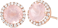 14k Rose Gold Diamond & Pink Quartz Diamond Studs