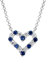 14k White Gold 1.70ct Diamond & Sapphire Heart Pendant