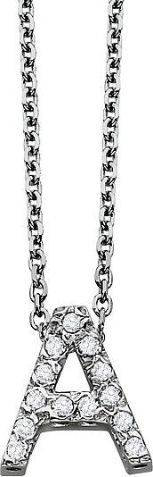 14k White Gold Diamond Block Initial  Pendant
