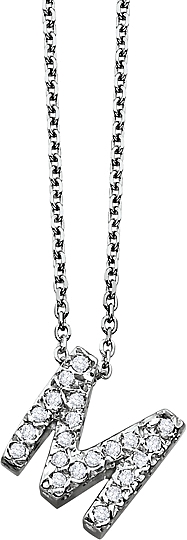 14k White Gold Diamond Block Initial Pendant