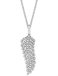 14K White Gold Diamond Feather Pendant