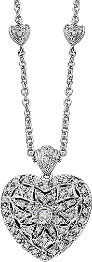 14k White Gold Diamond Heart Locket Pendant