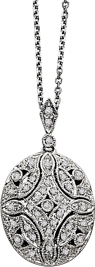 14k White Gold Diamond Oval Locket