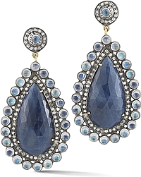 14k White Gold Moonstone, Sapphire & Diamond Earrings