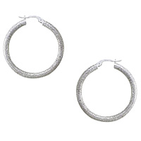 14k White Gold Sand Blasted Hoop Earrings