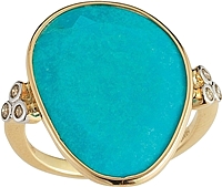 14k Yellow Gold Diamond & Turquoise Ring- .18ct TW