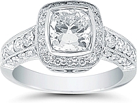 1.50ct Cushion Cut Diamond Ring in Platinum with Halo and Pave Diamond Setting