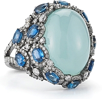 18k White Gold Diamond, Sapphire & Aquamarine Ring