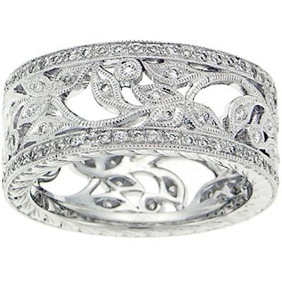 White Gold Wedding Bands on Home   Wedding Rings   18k White Gold Floral Pave Diamond Band