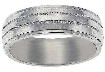 Gold Wedding Band on Wedding Rings 18k White Gold Polished Milgrain 7mm Wedding Band