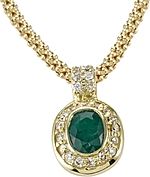 18K Yellow Gold 1.19ct Diamond and Emerald Pendant