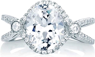 This image shows the setting with a 3.00ct oval cut center diamond. The setting can be ordered to accommodate any shape/size diamond listed in the setting details section below.
