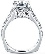 This image shows the setting with a 2.5ct round brilliant cut center diamond. The setting can be ordered to accommodate any shape/size diamond listed in the setting details section below.
