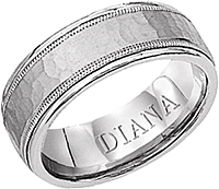Brushed Hammered Center with Polished Edge 6.5mm Milgrain Wedding Band