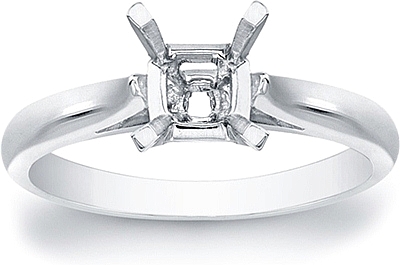 This image shows the setting with a basket made to hold a 1.00ct princess cut center diamond. The setting can be ordered to accommodate any shape/size diamond listed in the setting details section below.