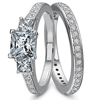 cePrecision Set 3 Stone Prinss Cut Engagement Ring