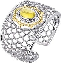 Chad Allison 18k Gold & Sterling Sliver Diamond & Lime Onyx Cuff