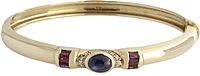 Estate 18k Yellow Gold Diamond, Ruby & Sapphire Bangle Bracelet