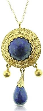 Estate 18K Yellow Gold Lapis Drop Pendant