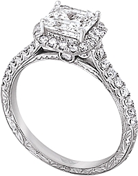 FlyerFit Halo Pave Diamond Engagement Ring with Hand Engraving