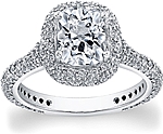 This image shows the setting with a 2.00ct cushion cut center diamond. The setting can be ordered to accommodate any shape/size diamond listed in the setting details section below.