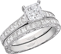 FlyerFit Princess Cut Channel Set Vintage Engagement Ring w/ Hand Engraved Scrolling