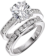 This image shows the setting with a 1.50ct round brilliant cut center diamond. The setting can be ordered to accommodate any shape/size diamond listed in the setting details section below. The matching wedding band is sold separately.