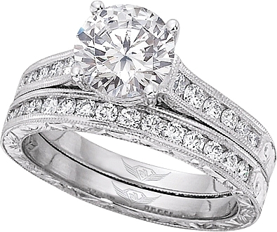 This image shows the setting with a 1.25ct round brilliant cut center diamond. The setting can be ordered to accommodate any shape/size diamond listed in the setting details section below. The matching wedding band is sold separately.