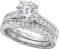 FlyerFit Round Brilliant Channel Set Vintage Engagement Ring w/ Hand Engraved Scrolling