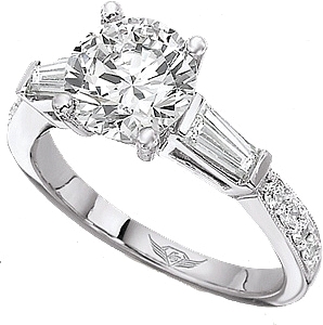 This image shows the setting with a 1.00ct round brilliant cut center diamond. The setting can be ordered to accommodate any shape/size diamond listed in the setting details section below. The matching wedding band is sold separately.