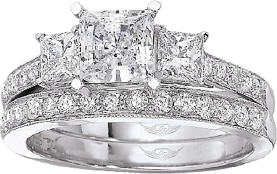 this image shows the setting with a 100ct princess cut center diamond the setting - 3 Stone Wedding Rings this image shows the setting with a 100ct princess cut center diamond the setting - 3 Stone Wedding Rings