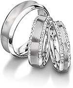 Shown here in 7.0mm, 6.00mm with diamonds, and 4.5mm wide with diamonds; Each sold separately.