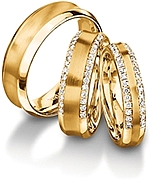Shown here in 18k yellow gold in 7.0mm, 6.00mm with diamonds, and 4.5mm wide with diamonds; Each sold separately.