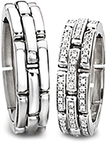 Shown here in 18k white gold with and without diamonds. Each sold separately.