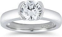 Half Bezel Solitaire Diamond Engagement Ring