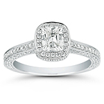 Henri Daussi Cushion Cut Diamond Ring with Halo and Pave Diamond Setting -1.15ct tw