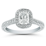Henri Daussi Cushion Cut Diamond Ring with Halo and Pave Diamond Setting -1.30ct tw