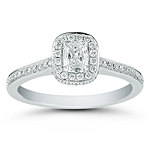 Henri Daussi Cushion Cut Diamond Ring with Halo and Pave Diamond Setting .64ct tw