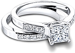 This image shows the setting with a 1.00ct princess cut center diamond. The setting can be ordered to accommodate any shape/size diamond listed in the setting details section below. Shown with the matching wedding; Sold separately.