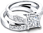 This image shows the setting with a 1.25ct princess cut center diamond. The setting can be ordered to accommodate any shape/size diamond listed in the setting details section below. Shown with the matching wedding band; Sold separately.