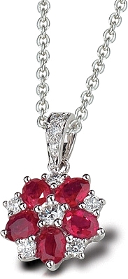 Large 18k White Gold Ruby and Diamond Floral Necklace