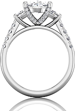 This image shows the setting with a 1.00ct oval cut center diamond. The setting can be ordered to accommodate any shape/size diamond listed in the setting details section below.
