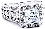This image shows the setting with a 2.00ct princess cut center diamond. The setting can be ordered to accommodate any shape/size diamond listed in the setting details section below.
