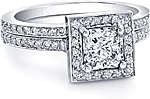 This image shows the setting with a 1.25ct princess cut center diamond. The setting can be ordered to accommodate any shape/size diamond listed in the setting details section below.