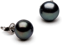 Pair of 8.0-9.0mm Black Freshwater Pearl Stud Earrings