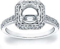 Pave Diamond Halo Engagement Ring w/ Milgrain Edges