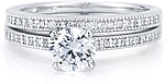 This image shows the setting with a 1.00ct round brilliant cut center diamond and the matching wedding band; sold separately.