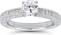 Pave Engraved Diamond Engagement Ring